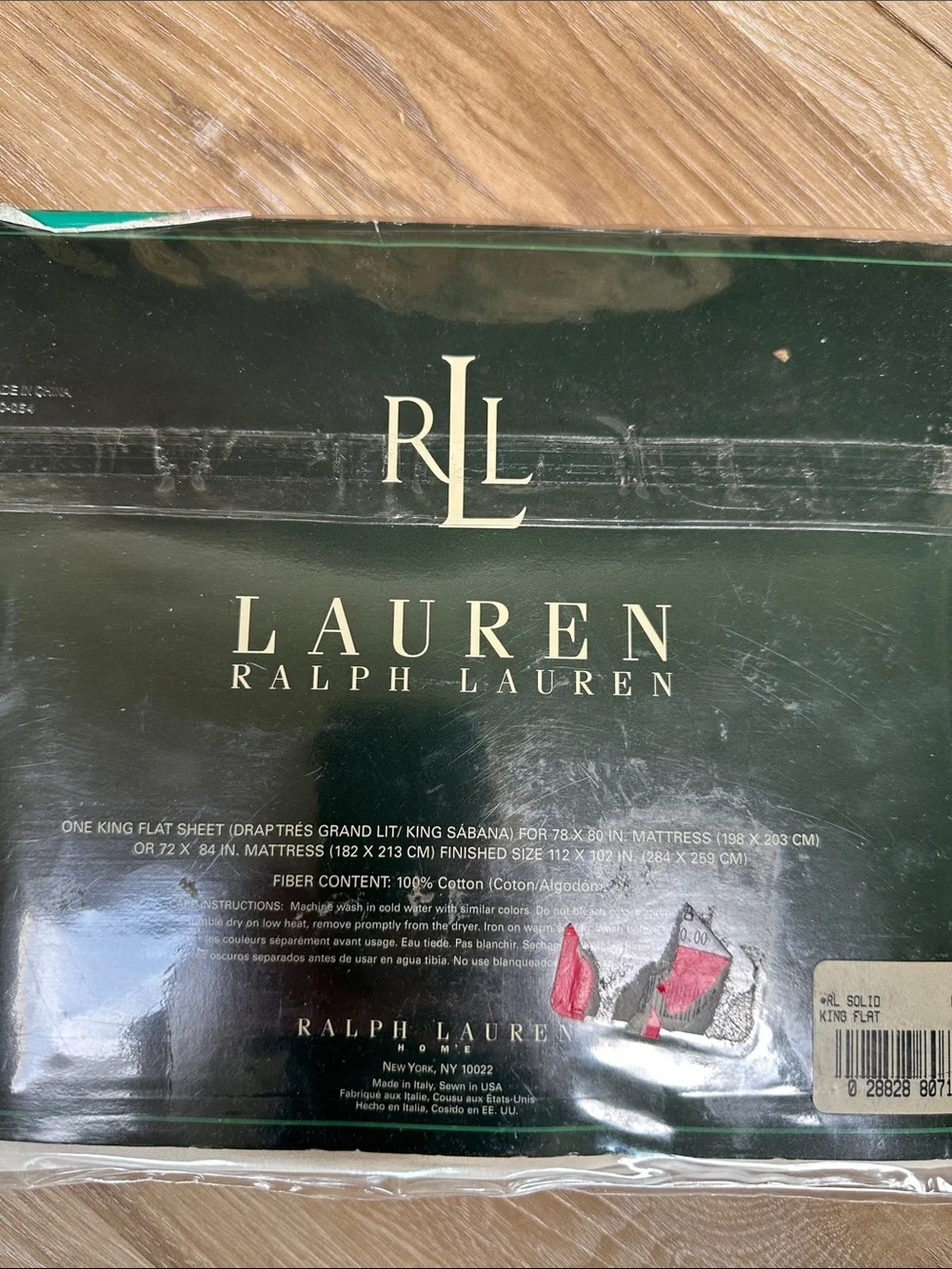 Ralph Lauren Green and White King Flat Sheet Packaging